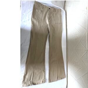 HYFVE Size Large tan slight bell bottom pants stretch see slit on bottoms decor
